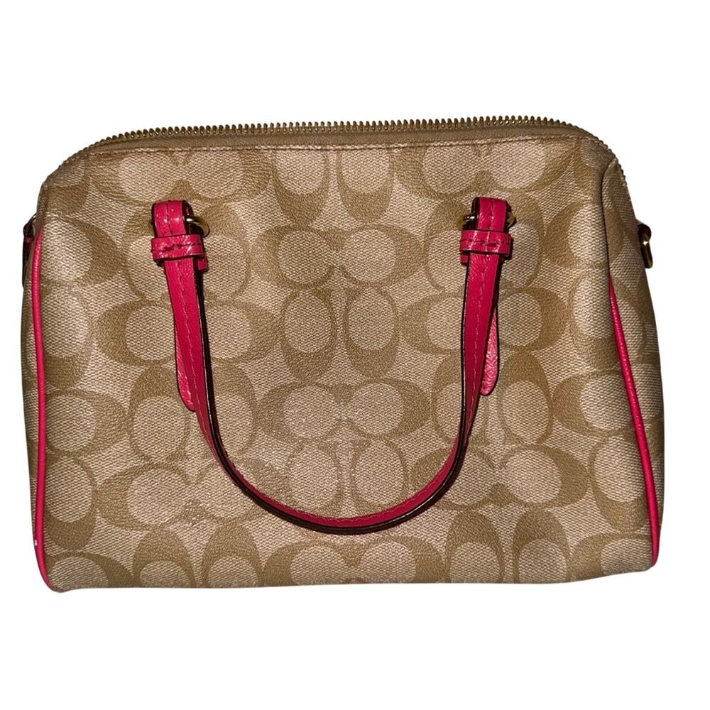 COACH Peyton bennett preppy mini satchel in coral pink and tan - Picture 6 of 7